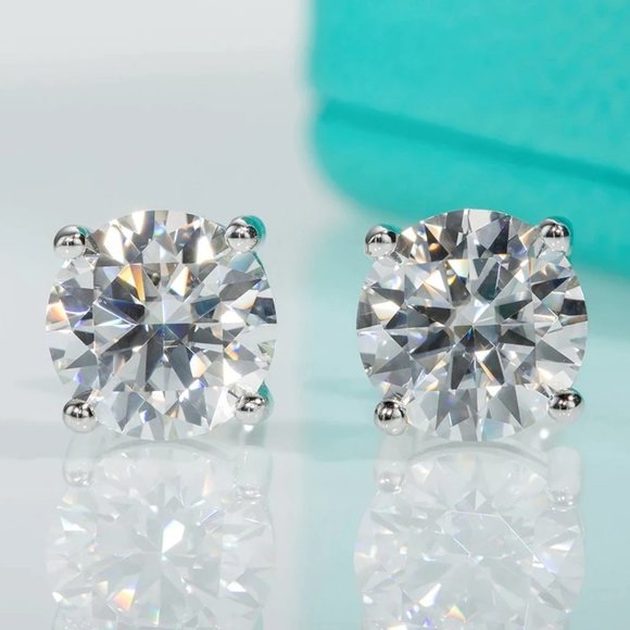 Jewelry - Certified 4ct. t.w. Moissanite Diamond Round Stud Earrings NEW A